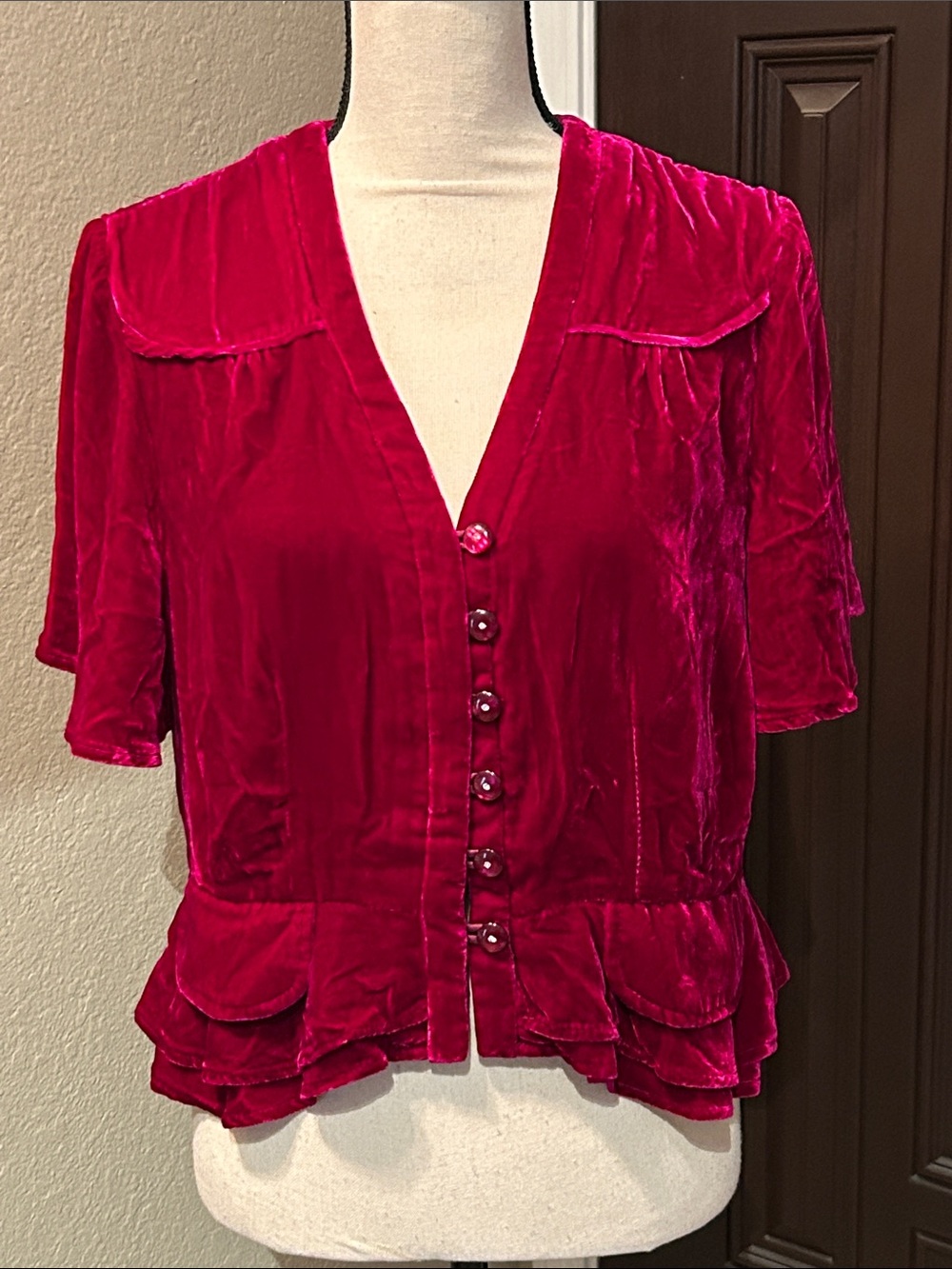 Vintage Raspberry Silk Velvet Top